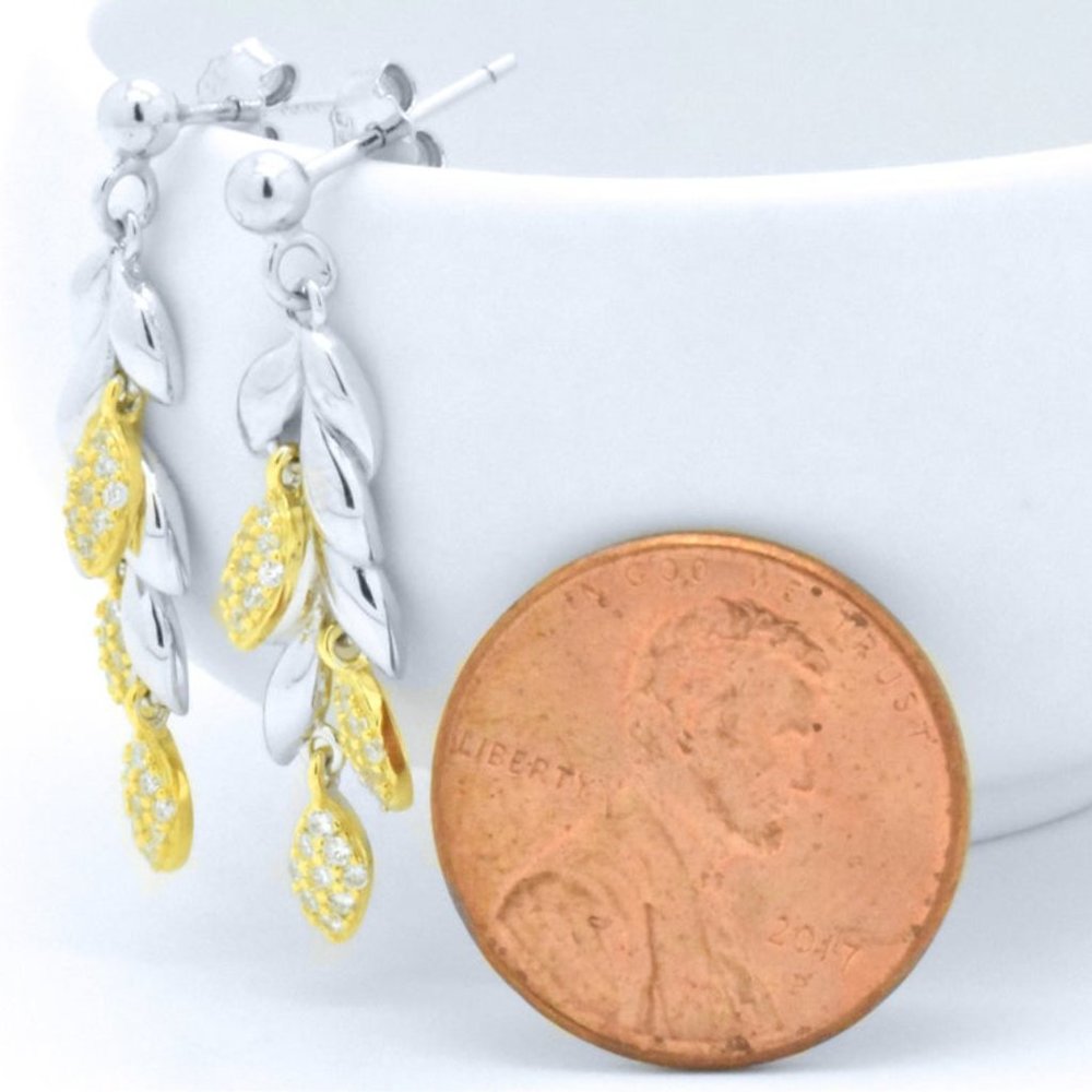 925 Silver Drop Stud Dangle Wheat Leaf Earrings - image 5